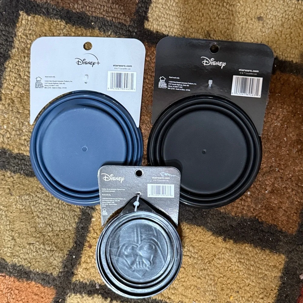 Disney Star Wars Blue & Black Collapsible Bowls and Food Can Cover NEW